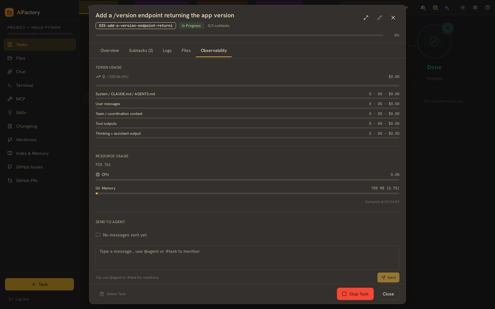 Task detail — observability