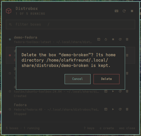 The delete confirmation