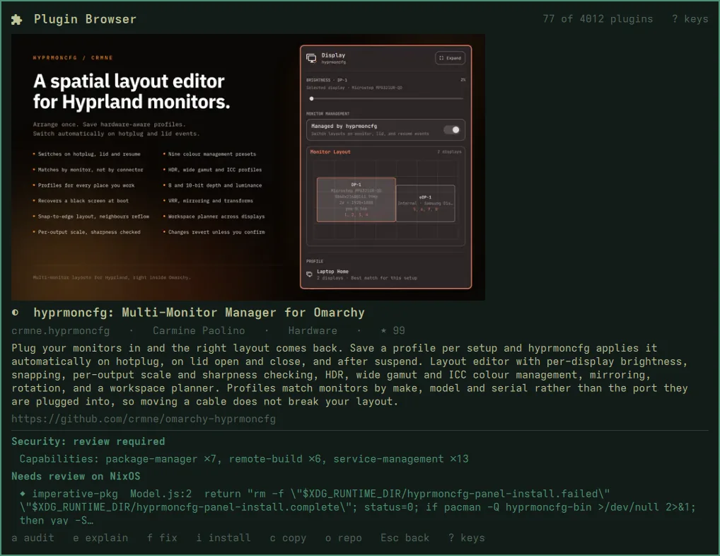 A plugin's details: its marketplace preview above the description