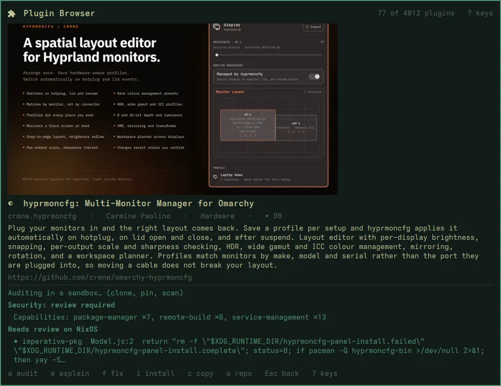 While it runs: "Auditing in a sandbox… (clone, pin, scan)"