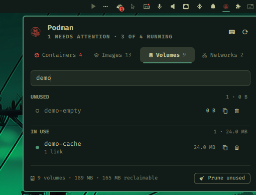 Volumes tab