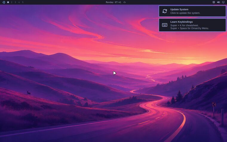 The desktop, first boot