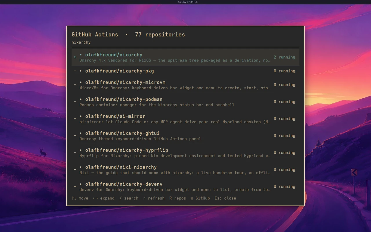 Repositories matching nixarchy, the one with two running workflows first